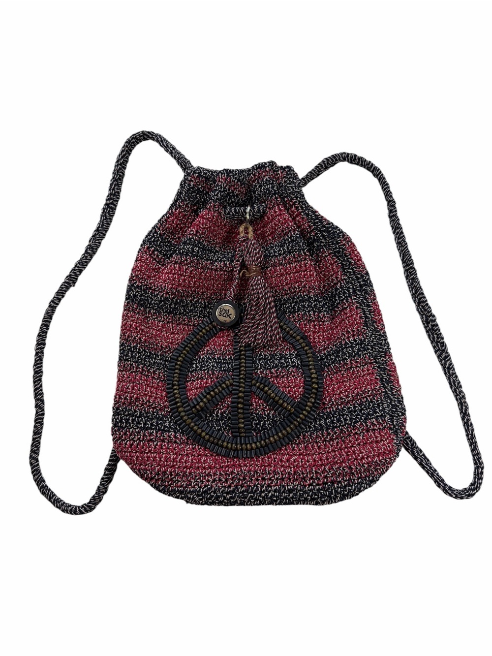 The Sak Crochet Beaded Peace Sign Drawstring Backpack Boho